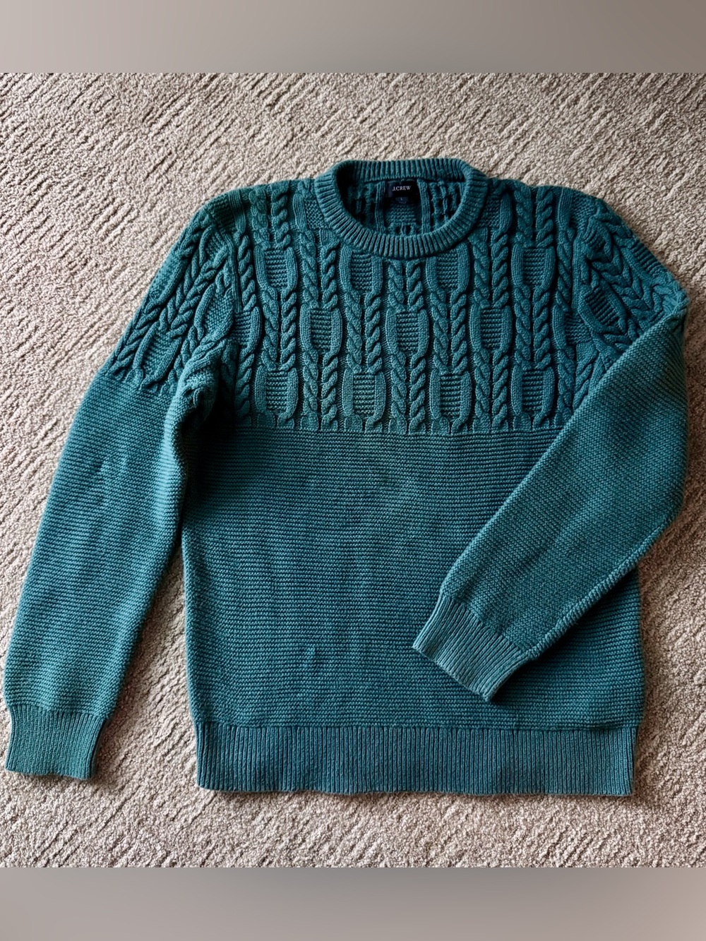 J. Crew Men's Heavyweight Mixed Texture Cable Knit Sweater L Dark Green Heritage